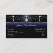 Noble Black Blue White Squiggled Juwelen mit Foto Visitenkarte (Rückseite)