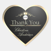 Noble Black Gold Frame Logo and Monogram Thank You Herz-Aufkleber (Vorderseite)