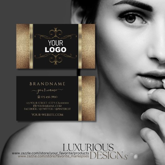Noble Black Gold Glitzer Verzierte OrnamentLogo Visitenkarte