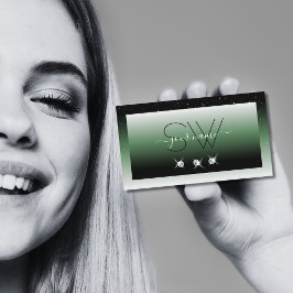 Noble Black Green Ombre Sparkle Diamonds Initialen Visitenkarte