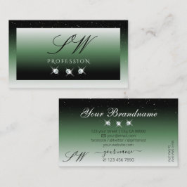 Noble Black Green Ombre Sparkle Diamonds Monogram Visitenkarte
