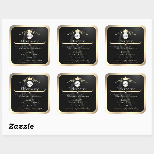 Noble Black Product Label Gold Frame Logo Monogram Quadratischer Aufkleber (Blatt)