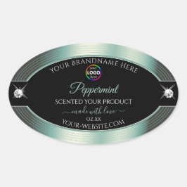 Noble Black Shiny Icy Aquamarin mit Logo-Produktke Ovaler Aufkleber
