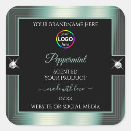 Noble Black Shiny Icy Aquamarin mit Logo-Produktke Quadratischer Aufkleber