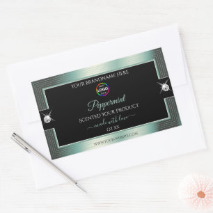 Noble Black Shiny Icy Aquamarin mit Logo-Produktke Rechteckiger Aufkleber