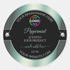 Noble Black Shiny Icy Aquamarin mit Logo-Produktke Runder Aufkleber