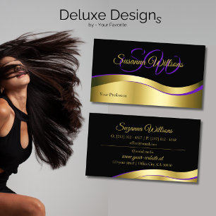 Noble Black Wavy Gold Dekoration mit Initials Clas Visitenkarte