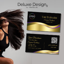 Noble Black Wavy Gold Dekoration mit Logo QR Code Visitenkarte