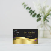 Noble Black Wavy Gold Dekoration mit Logos und Fot Visitenkarte (Stehend Vorderseite)