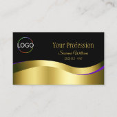 Noble Black Wavy Gold Dekoration mit Logos und Fot Visitenkarte (Vorderseite)