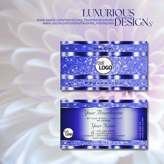 Noble Blue Luminous Glitzer Sparkle Stars und Logo Visitenkarte