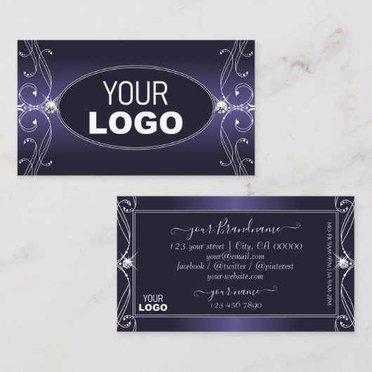 Noble Blue Ombre Verzierte Sparkle-Diamanten mit L Visitenkarte (Vorne/Hinten)