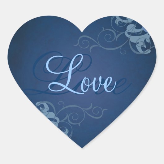 Noble Blue Scroll Heart Blue Liebe Aufkleber (Vorderseite)