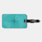 Noble cyan-blaue Weltkarte mit Kompass-Rose Gepäckanhänger (Rückseite horizontal)