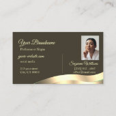 Noble Dark Brown Wavy Gold Decoder Initials Foto Visitenkarte (Rückseite)