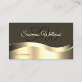 Noble Dark Brown Wavy Gold Decoder Initials Foto Visitenkarte (Vorderseite)