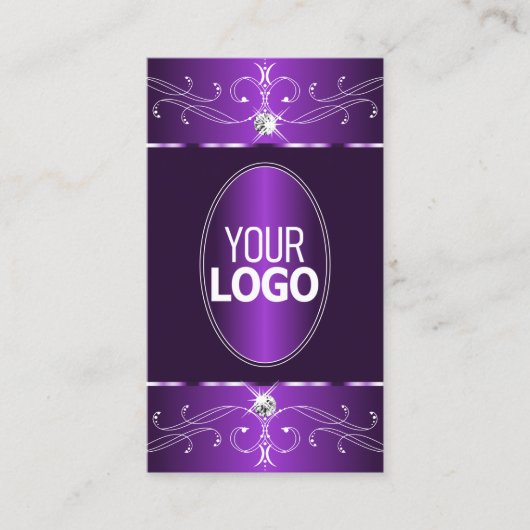 Noble Dark Lila Lilac Verzierte Ornamente mit Logo Visitenkarte (Vorderseite)
