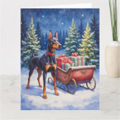 Noble Doberman Guarding Christmas Sleigh Winter Karte (Vorderseite)
