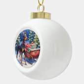 Noble Doberman Guarding Christmas Sleigh Winter Keramik Kugel-Ornament (Rechts)