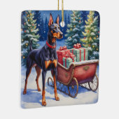 Noble Doberman Guarding Christmas Sleigh Winter Keramikornament (Rechts)