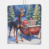 Noble Doberman Guarding Christmas Sleigh Winter Keramikornament (Links)