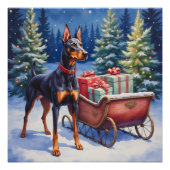 Noble Doberman Guarding Christmas Sleigh Winter Poster (Vorderseite)