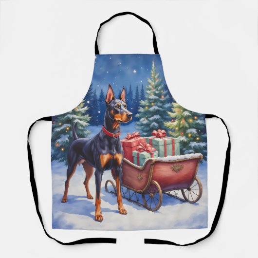 Noble Doberman Guarding Christmas Sleigh Winter Schürze (Vorderseite)