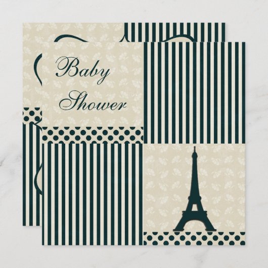 Noble Eiffelturm-Person-Babyparty Einladung (Vorne/Hinten)