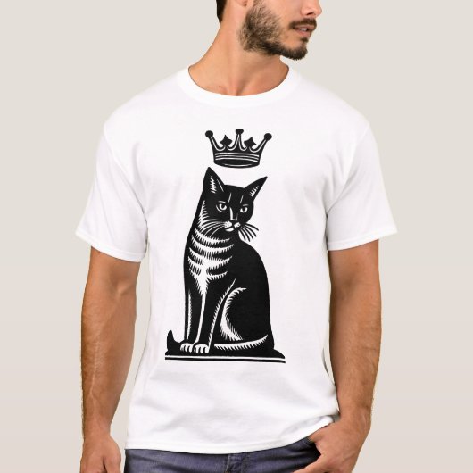Noble Feline Woodcut Style T-Shirt (Vorderseite)
