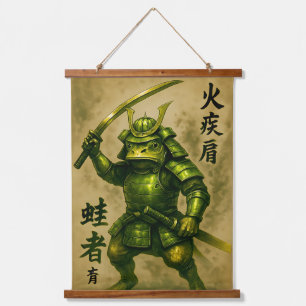 Noble Frog Samurai Wandteppich Mit Holzrahmen