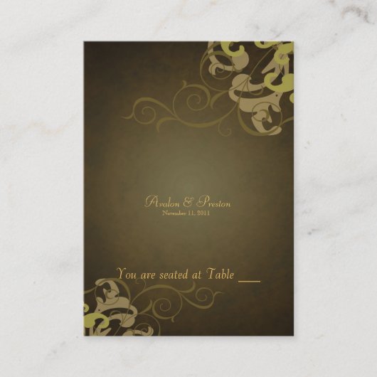 Noble Gold & Brown Scroll Table Platzkarte (Vorderseite)