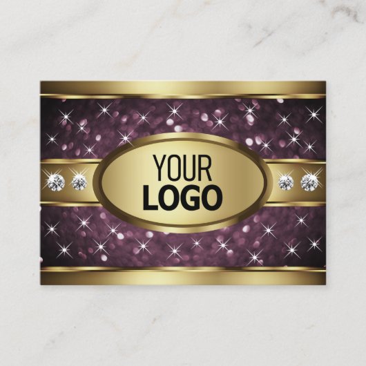Noble Gold Lila Glitzer Stars Diamonds Logo hinzuf Visitenkarte (Vorderseite)
