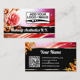 Noble Golden Pink Rose Glitzer Stars QR-Logo Visitenkarte