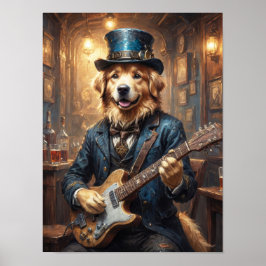 Noble Golden Retriever spielt Gitarre im Pub Poster