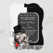Noble gotische Schädelschwarzweiss-hochzeit Einladung (Vorne/Hinten)