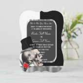 Noble gotische Schädelschwarzweiss-hochzeit Einladung (Stehend Vorderseite)