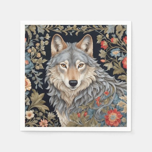Noble Gray Wolf William Morris Inspiriert Serviette (Vorderseite)