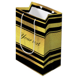 Noble Imitat-Goldfolie und schwarze Streifen Mittlere Geschenktüte