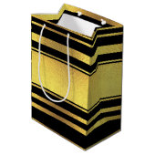 Noble Imitat-Goldfolie und schwarze Streifen Mittlere Geschenktüte (Rückseite Schrägansicht)