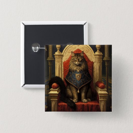 Noble Maine Coon Cat Throne Art Print Button (Vorne & Hinten)