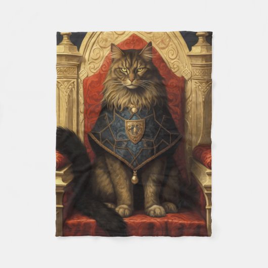 Noble Maine Coon Cat Throne Art Print Fleecedecke (Vorderseite)