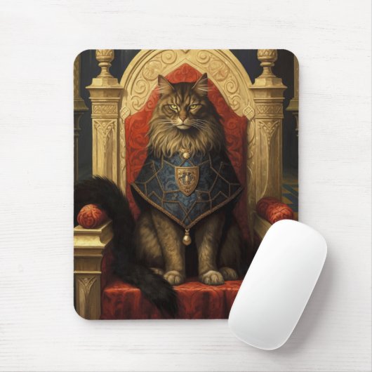 Noble Maine Coon Cat Throne Art Print Mousepad (Mit Mouse)