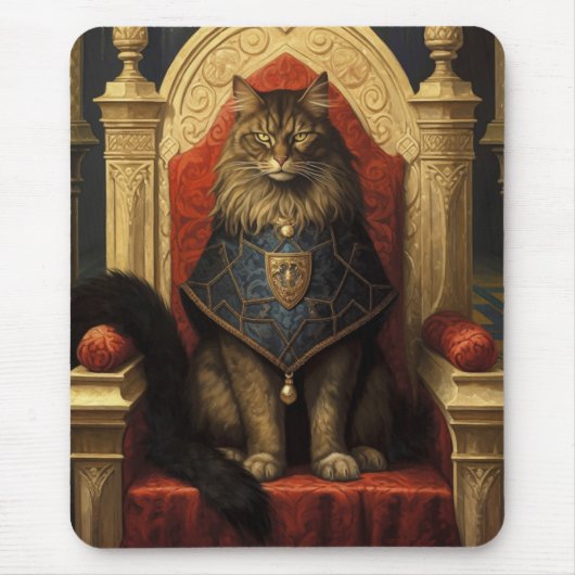 Noble Maine Coon Cat Throne Art Print Mousepad (Vorne)