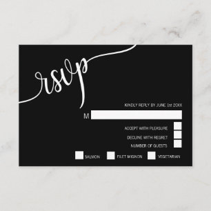 Noble moderne schwarze u. weiße UAWG Menü-Hochzeit RSVP Karte