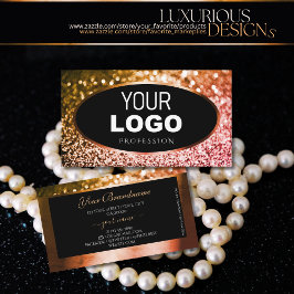 Noble Orange Pink Ombre Glitzer Black Add Logo Visitenkarte