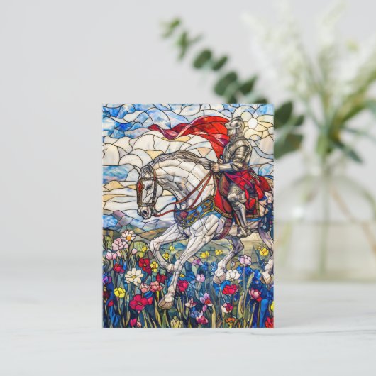 Noble Ritter in Rüstung auf Pferd Postkarte (Stehend Vorderseite)