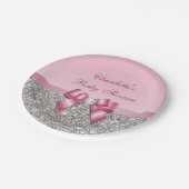 Noble rosa Bogen-Silber-Paillette-Babyparty Pappteller (Schrägansicht)
