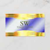 Noble Royal Blue Shiny Gold Border mit Monogram Visitenkarte (Vorderseite)