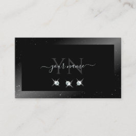 Noble Shimmery Black Sparkling Diamonds Monogram Visitenkarte