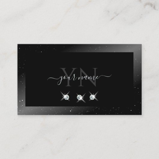 Noble Shimmery Black Sparkling Diamonds Monogram Visitenkarte (Vorderseite)